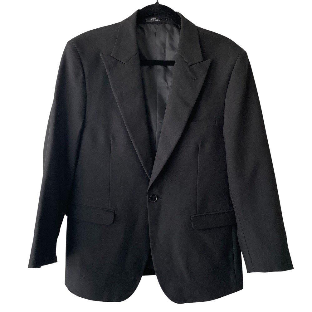 Vitali Mens Black One Button Suit Mens Blazer S40 W34 Jacket Peak Lapel Business